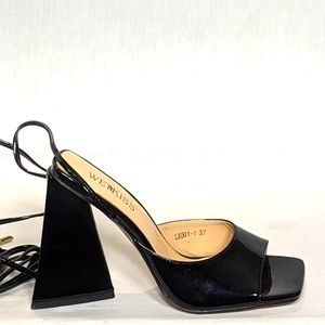 NEW Wetkiss Platform Heels Sexy Ankle Strap Square Open Toe Sz 7 black